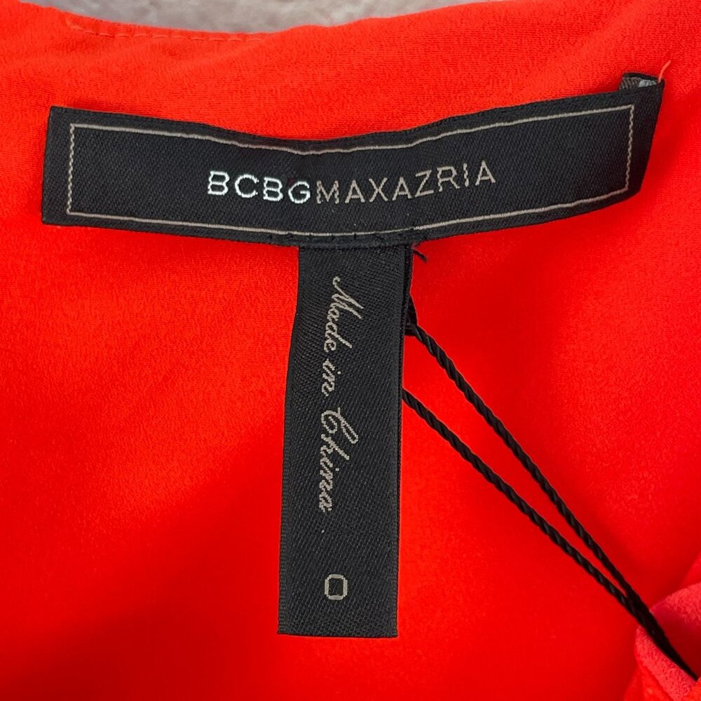 NEW BCBGMaxAzria Womens 0‎ Red Orange Spaghetti Strap Asymmetrical Ruffle Dress - Picture 5 of 11